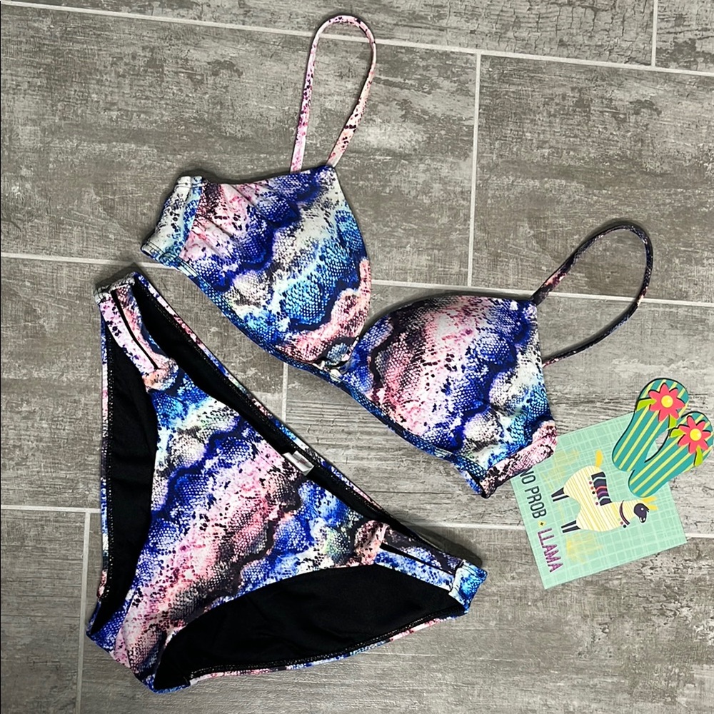 No Boundaries Colorful Snake Print Bikini Set